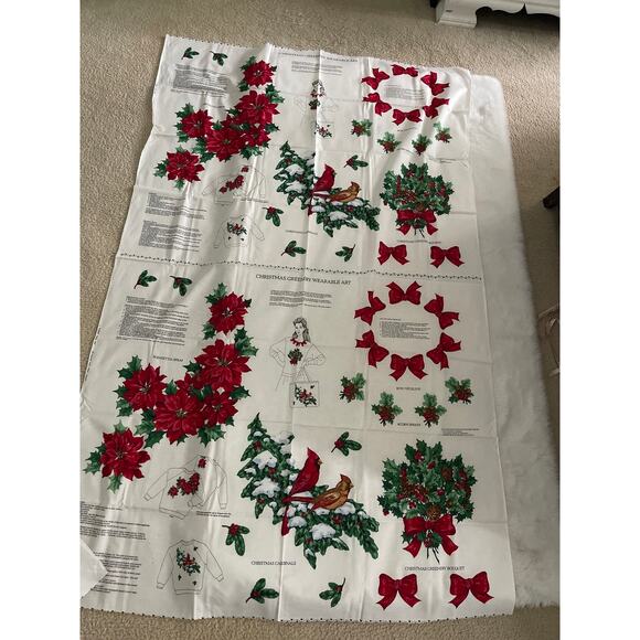 Vintage Christmas Greenery Wearable Art craft fabric panel - Picture 1 of 6